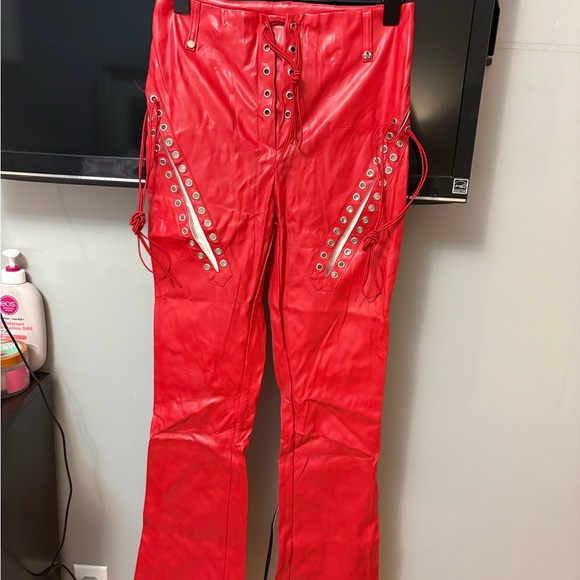 Amazon Red Lace-Up Pants - Picture 1 of 3